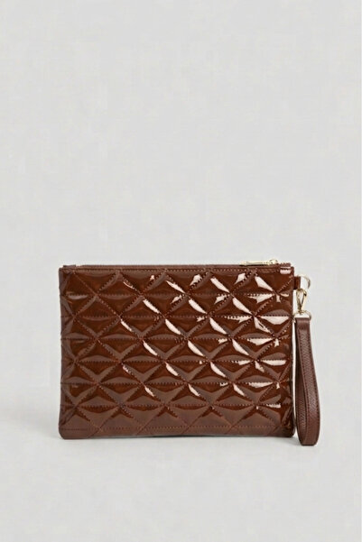 Bagfoni Notte Acı kahve Rugan Üçgen Desenli Portföy Clutch El Çantası