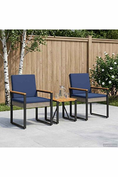 vidaxl Set de Mobilier pentru Exterior 3 pcs Gri si albastru marin