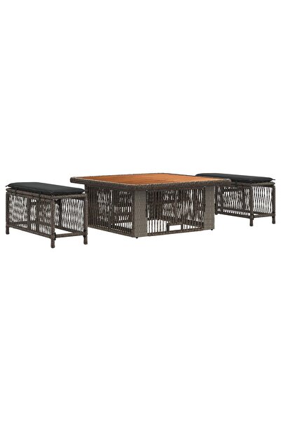 vidaxl Set de masa pentru gradina 3 pcs Gri si gri inchis poliratan