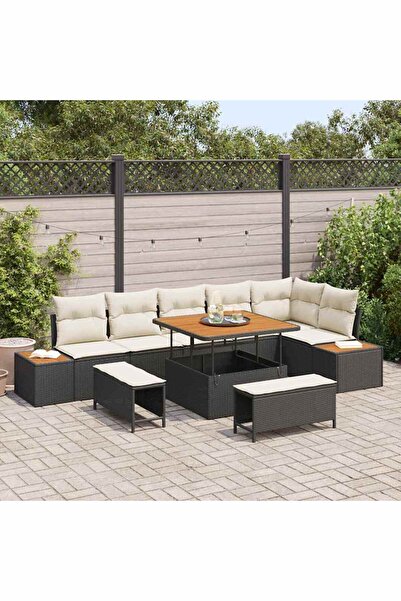 vidaxl Set de canapele pentru gradina 9 pcs Negru poliratan