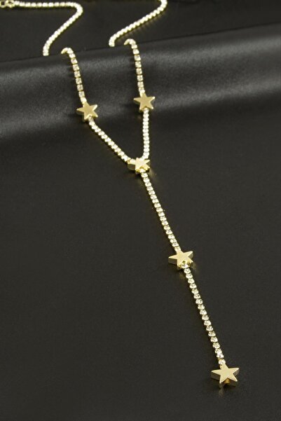 ZERO LAND Nhrhls Star Stripe Stone Steel Y Necklace (121632) - Yellow