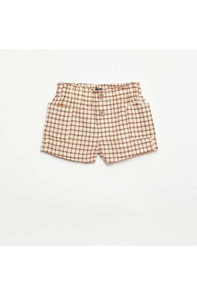 KIABI Checked Cotton And Linen Shorts Brown