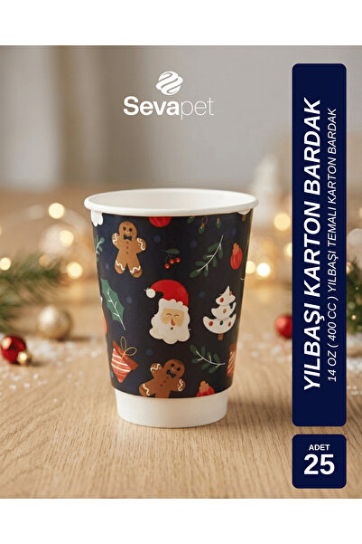 SEVAPET 14 OZ (400 CC) YILBAŞI TEMALI KARTON BARDAK / 25 ADET LACİVERT DESENLİ