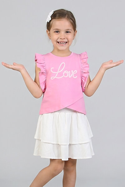 Dmb Girl's Ruffle Detailed Muslin Skirt Set