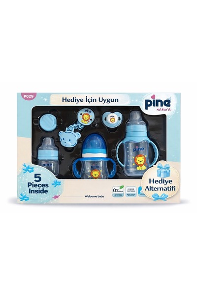 PİNE NATURA Bebek Biberon Seti (5 Parça ) - Mavi