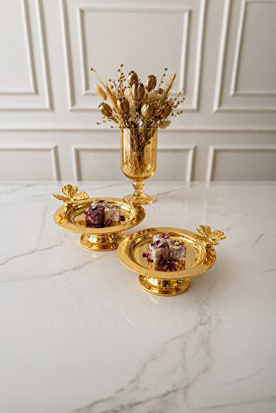Kitchen Life 2-Piece Gold Metal Turkish Delight Bowl, Macaron Bowl, Decorativ...
