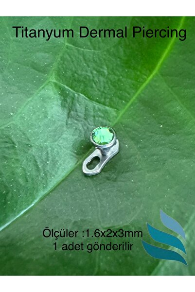 Bylin Titanyum Kristal Yeşil Taşlı Dermal Piercing -Taş Çapı 3mm/ 1 Adet