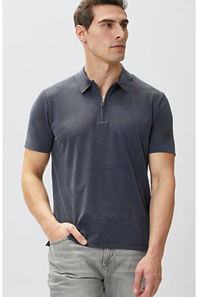 Network Lacivert Fermuarlı Cupro Modal T-shirt