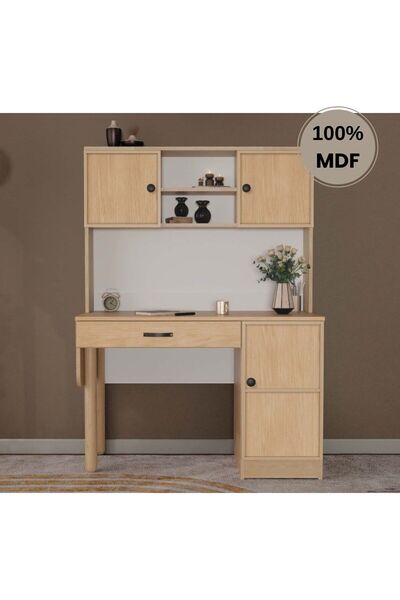 comiet Meşe Mdf Kitaplıklı Dolaplı Çalışma Masası