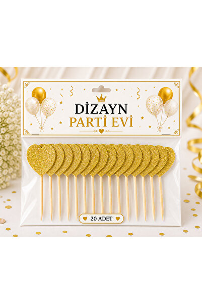 Dizayn Parti Evi Simli Kalp Kürdan Süs Eva 12 Adet Pasta Cupcake İkramlık Süs...