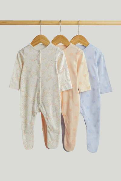 MOTHERCARE 3 Pack Butterfly Sleepsuits