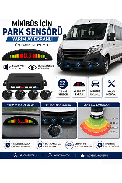 Mega Oto Market Minibüs Uyumlu 22mm Park Sensörü Yarım Ay Dijital Ekranlı Ses...