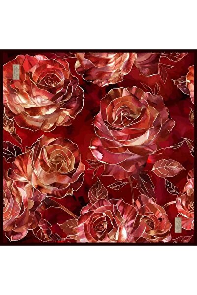 LA BOUTIQUE Sura İpek Eşarp Kırmızı Çiçek Desen 2558 - 07