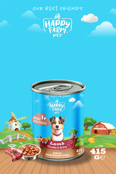 happy farm Yetişkin Yaş Köpek Maması Kuzu Etli 415 Gr 24 Adet