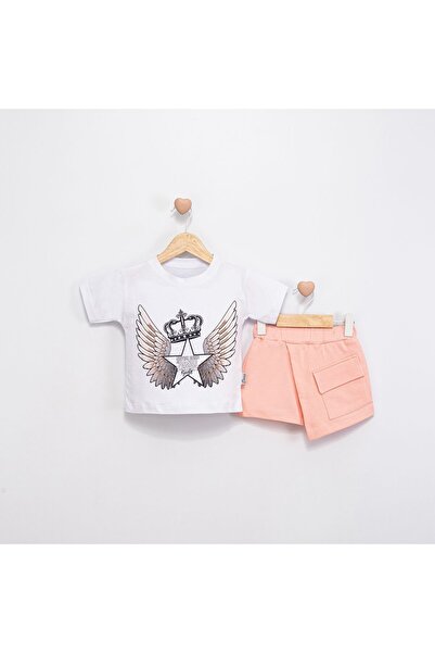 Bulut Sezen Alt Top- Star Printed Combed Cotton Set 2-Piece- Girls-White Pink