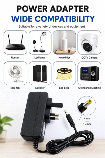 Generic CABLE CONV 5V 2A AC DC Power Adapter 4mm x 1.7mm UK Plug Charger Power Supply for Router, CCTV Camera, LED Strip