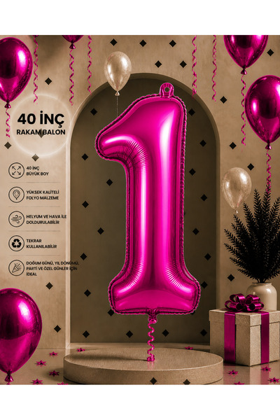 40 İnç Fuşya Folyo Rakam Balon Doğum Günü Parti Süsü 1