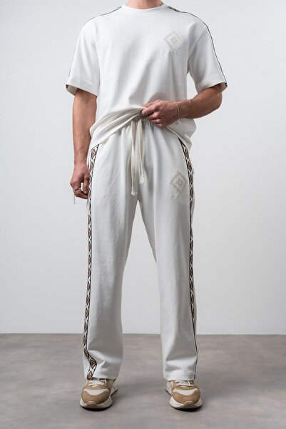 Respire Men's Far from Basic Stripe Detailed Baggy Sweatpants Ecru
