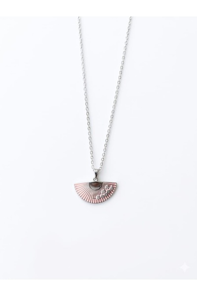 Rose and Light Silver Pembe Yelpaze Kolye