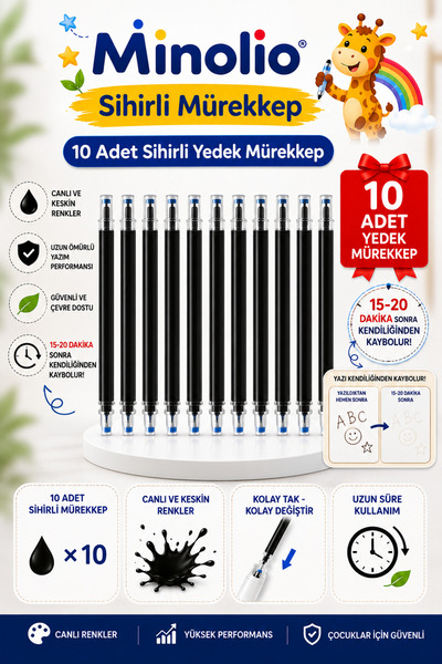 Minolio Sihirli Mürekkep Yedekleri – 10 Adet Kaybolan Mürekkep / Uçan Mürekke...
