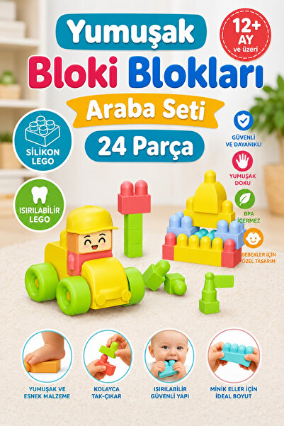 Doğan Oyuncak Dünyası Yumuşak Bloki Blokları Araba Seti 24 Parça - Büyük Yumu...