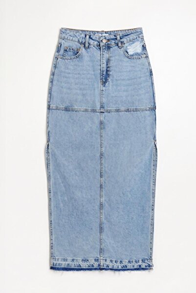 BSL Yırtmaçlı Yüksek Bel Denim Etek