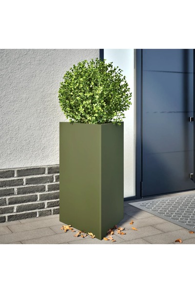 vidaxl Jardiniera de gradina, verde, 50x43x75 cm, otel, triunghiulara