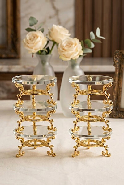 Kitchen Life 6-Piece Gold Glass Coffee Side Presentation Bowl with Stand - De...