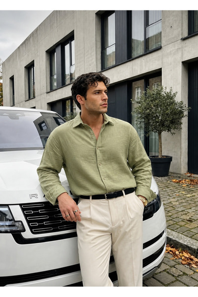 Quafash Erkek Premium Müslin %100 Pamuk Oversize Uzun Kollu Gömlek