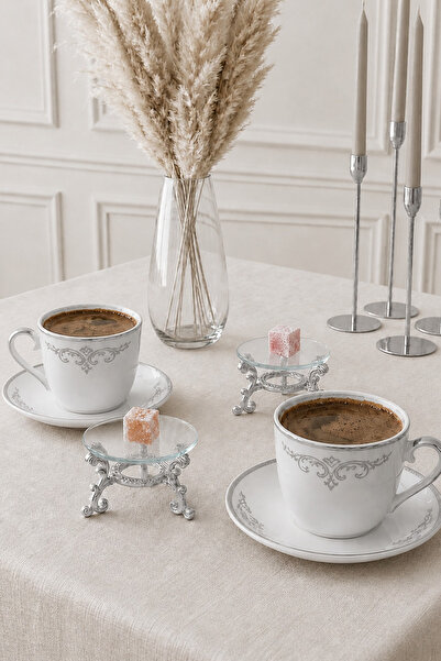 Kitchen Life 2-Piece Silver Glass Coffee Side Presentation Bowl with Stand - ...