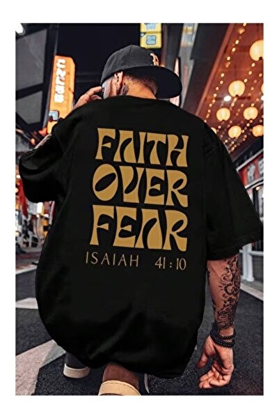 Sovae تي شيرت رجالي كبير الحجم من LAVİTTA بطباعة Fear