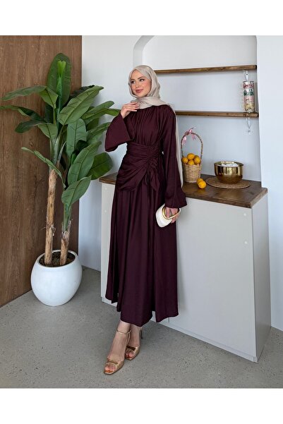 Adalenna Moda Yandan Büzgülü Ham Keten Elbise
