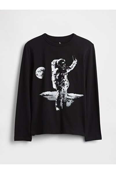 GAP Erkek Çocuk Siyah Grafik Baskılı T-Shirt
