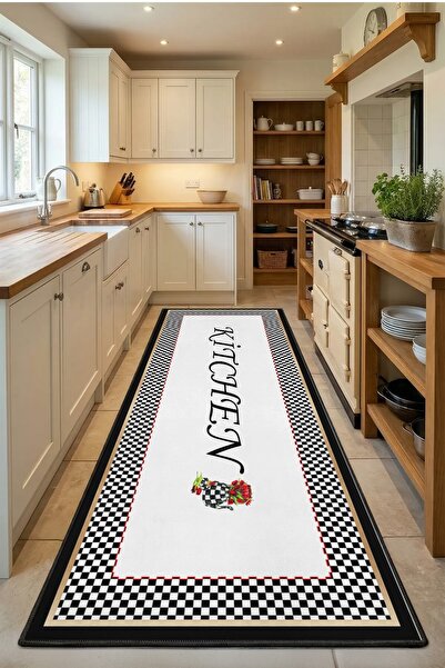 Monnhein Süslü Kitchen Siyah Mutfak Tezgah Önü Yıkanabilir Dijital Baskılı Halı