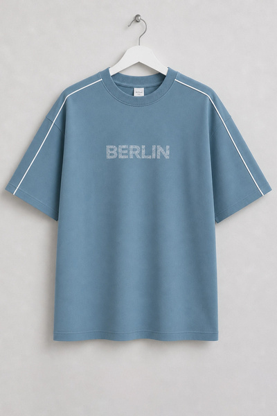 Edwox Tricou bărbătesc din bumbac cu imprimeu Berlin, albastru Cd183