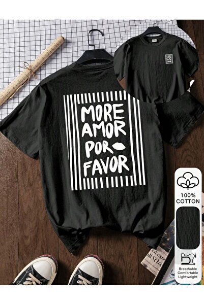 LELVANİ TRICOU UNISEX NEGRU ALB CU IMPRIMARE MORE AMOR POR FAVOR