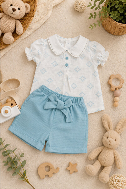 Minelia Kids Baby Girl 100% Cotton Vintage Style Lace Collar Linen Shorts Set...