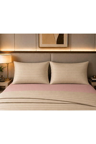 pınarhome collectıon غطاء وسادة من قماش الساتان بنمط خطوط 1 سم - 50×70 سم - ق...