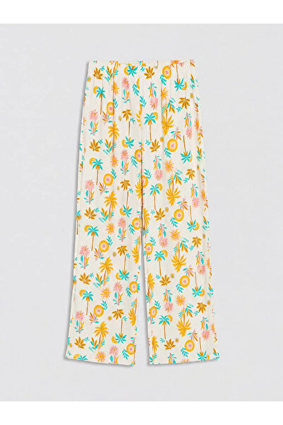 LC Waikiki Ecru Girls' Patterned Wide-Leg Pants