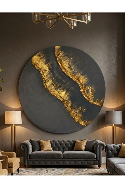 ADAGRAF SANAT ATÖLYESİ Gold Dalga Dokulu Boyutlu Modern Dekoratif Yuvarlak Tablo