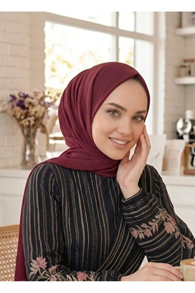 AHRAR tesettür Practical Ready-To-Wear Hijab Shawl with Snap Fasteners, Burgu...