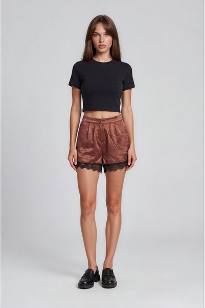 Pulchrani Burgundy Lace Satin Shorts