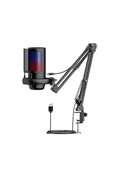 COOLHAWK ميكروفون ألعاب RGB مع ذراع قابل للتعديل، ميكروفون مكثف USB/Type-C مع...