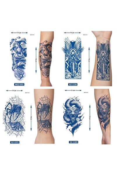 Airbrush Tattoo Yarı Kalıcı 4 Adet Birden Geçici Dövme 18x11 cm Aylık Kalıcı ...