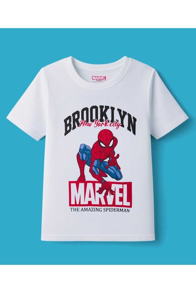 Honeyhap Marvel Single Jersey Knit Half Sleeves T-Shirt with Spiderman Graphi...