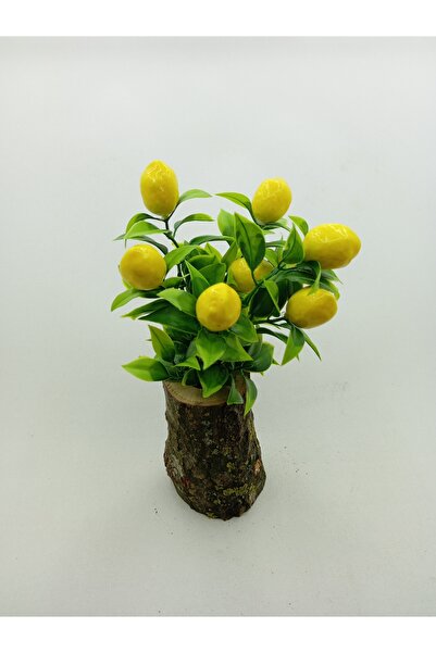 OSKARYUM Yapay Limon Ağacı Yoğun Dallı Ahşap Saksı 20 Cm