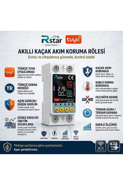 Rstar Wifi Kaçak Akım Rölesi – Tuya Uyumlu Voltaj ve Akım Koruyucu