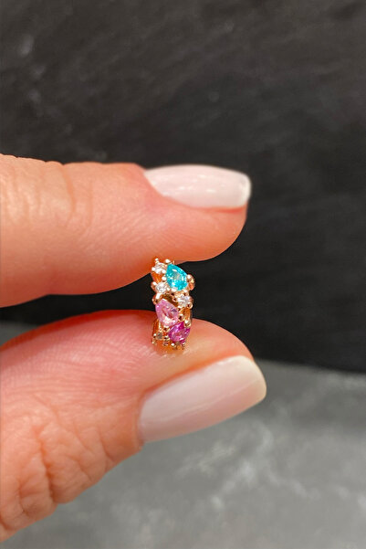 La femme by begum Dağınık Renkli Taşlı Rose Gümüş Halka Piercing,helix,tragus...