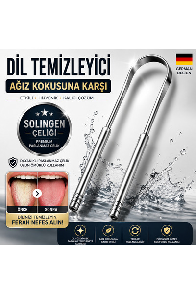 MFF CLİNİC Solingen Paslanmaz Çelik Dil Temizleyici /Dil Plak Kazıyıcı / Ağız...