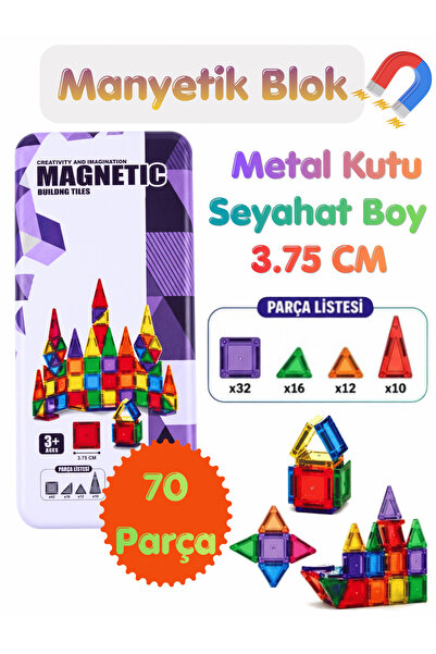 Magneton 70 Parça Manyetik Yapı Blokları - Seyahat Tipi Mini Boy 3,75 cm - Me...